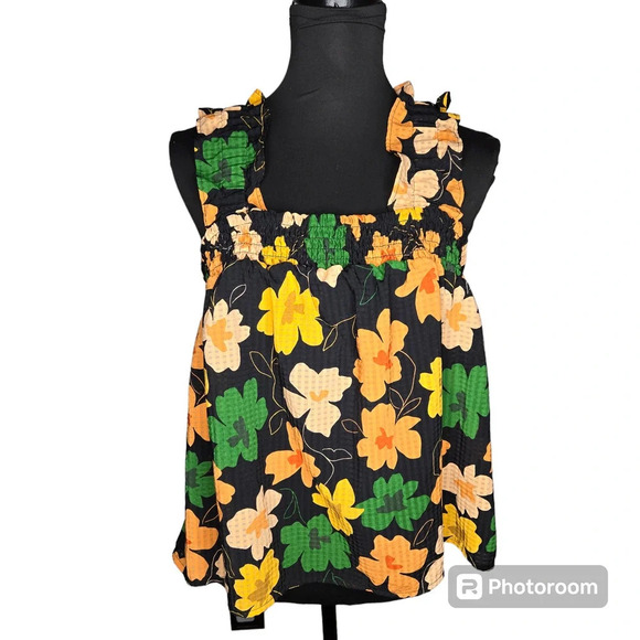 Who What Wear Black Floral Ruffle Tank - Picture 2 of 5